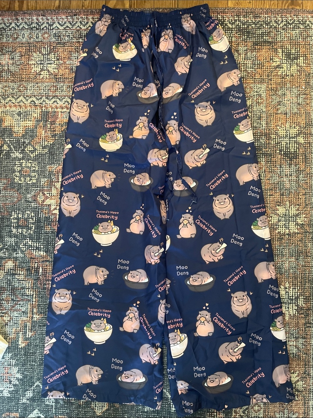 Kids Navy Blue Moo Deng Pajama Pants